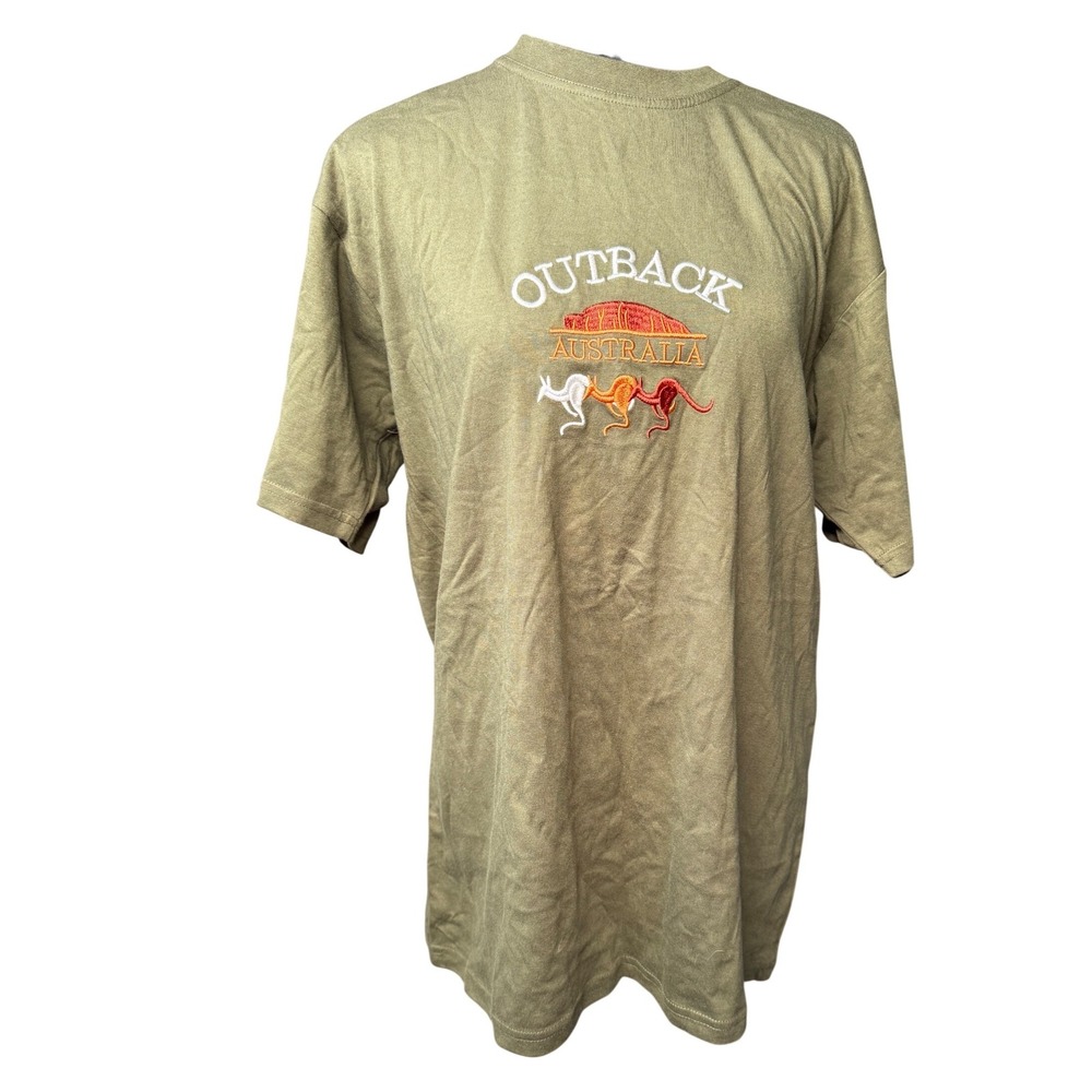 Oz Designs Outback Australia T-Shirt‎ Olive Green Embroidered Kangaroo Large